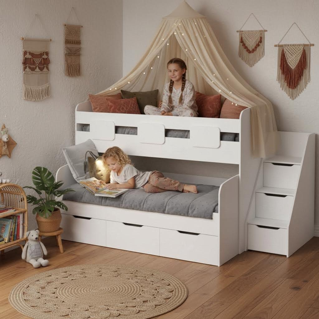 Кровать 2-х ярусная Городок (цвет белый) 190х90 + 180х80