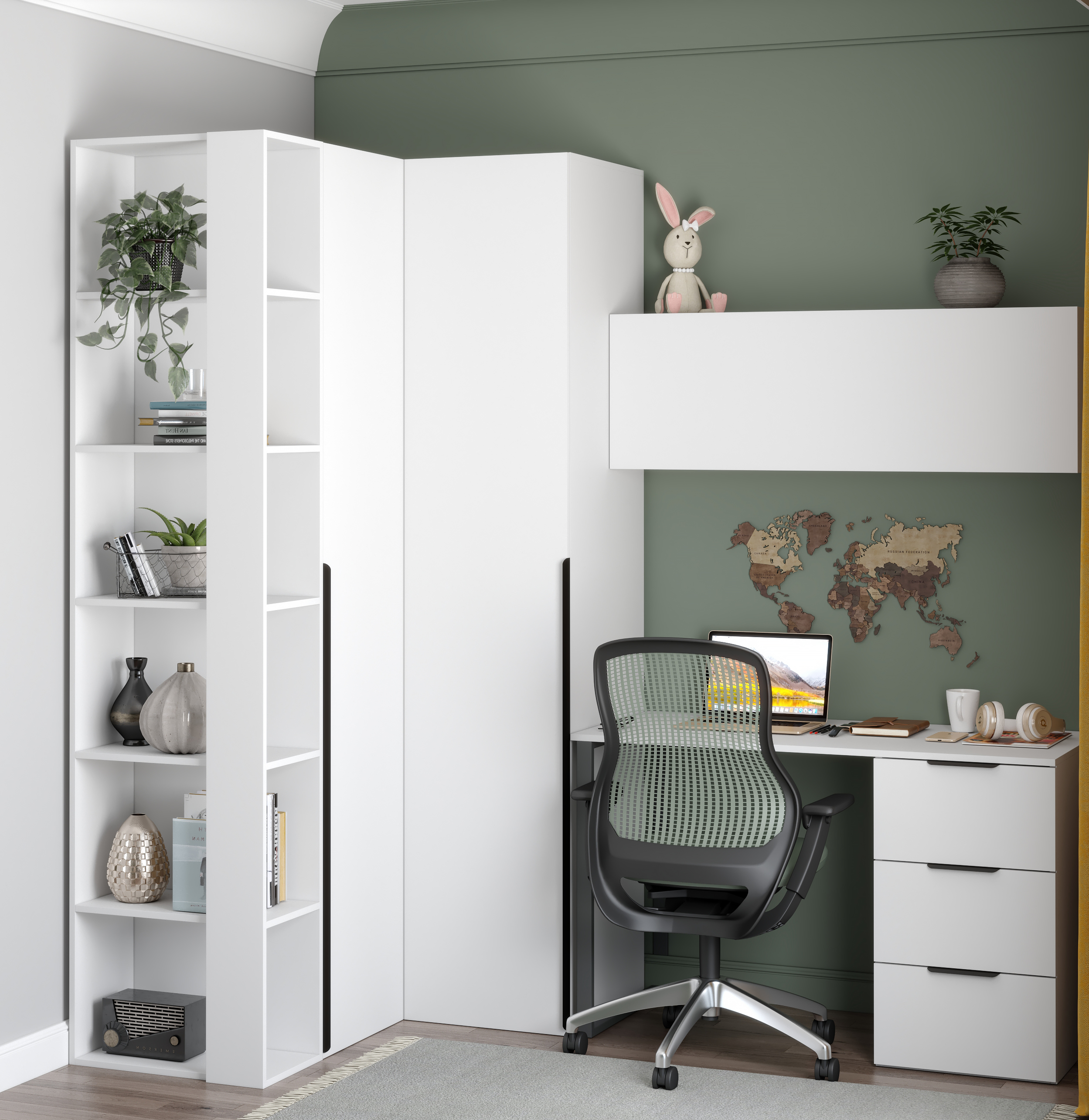 Комплект Брайт: угловой шкаф + пенал + стеллаж торцевой + стол + полка