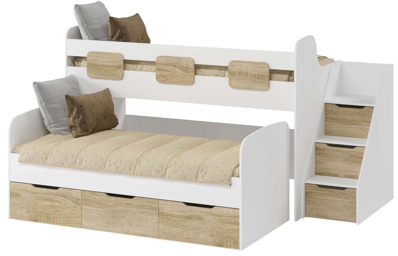 Кровать 2-х ярусная Городок (дуб сонома+белый) 190х90 +180х80