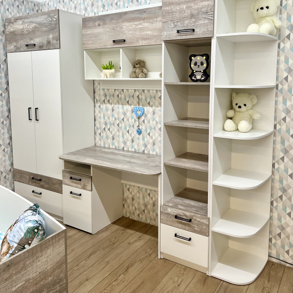 Приставка-стеллаж угловая в белом цвете (для коллекций Престиж, Твой Стиль, Гранд) от Династия Kids