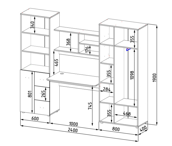 Уголок школьника Д-5 коллекции Юниор (дуб сонома + белый) от Династия Kids