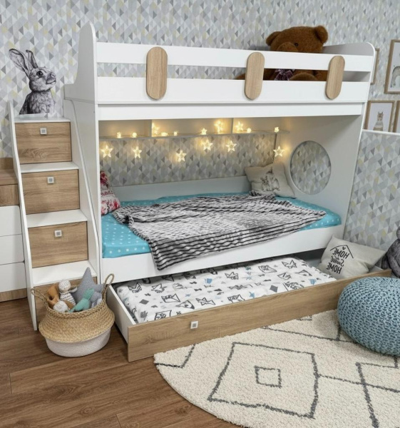 Кровать Фортуна-3 (корпус белый + фасады дуб сонома) 190*80