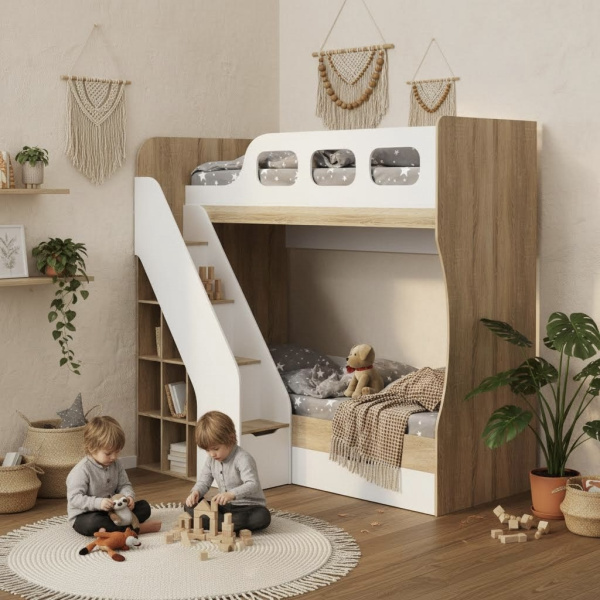 Кровать 2-х ярусная Умка-4 + стол Норд + полка Юниор + перегородка для зонирования от Династия Kids