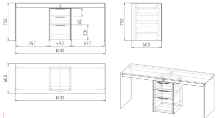 Стол Тандем 1800 мм для 2 детей (фасады дуб каньон) от Династия Kids