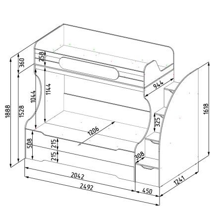 Кровать БИГ 120х200 (корпус дуб сонома + фасады белые) от Династия Kids