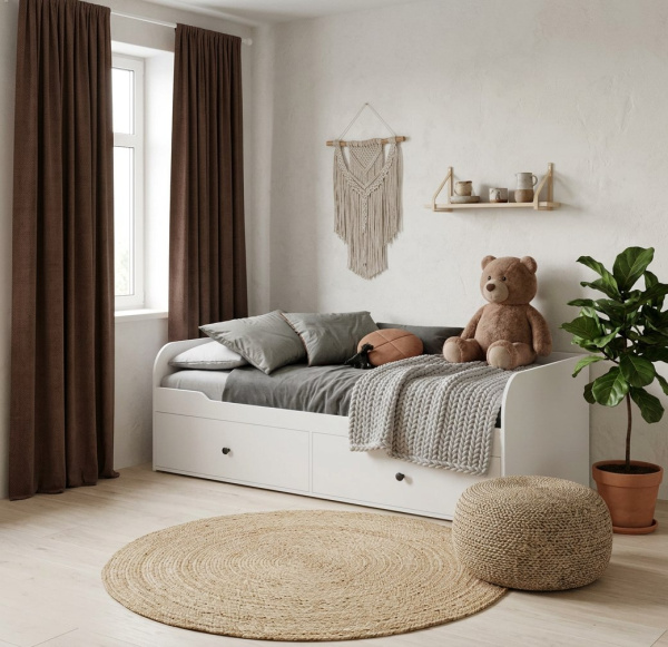 Комплект мебели: кровать Норд + полка Практика + шкаф + стеллаж приставной Брайт Графит  от Династия Kids