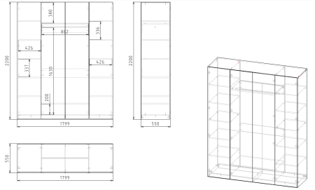 Шкаф 4-х дверный коллекции Брайт Графит  от Династия Kids