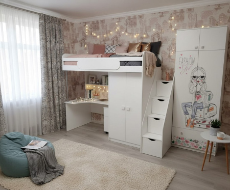 Кровать-чердак Колледж-2 (цвет: велюр) 200х90 от Династия Kids