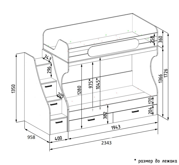 Двухъярусная кровать коллекции Престиж 190х90 от Династия Kids