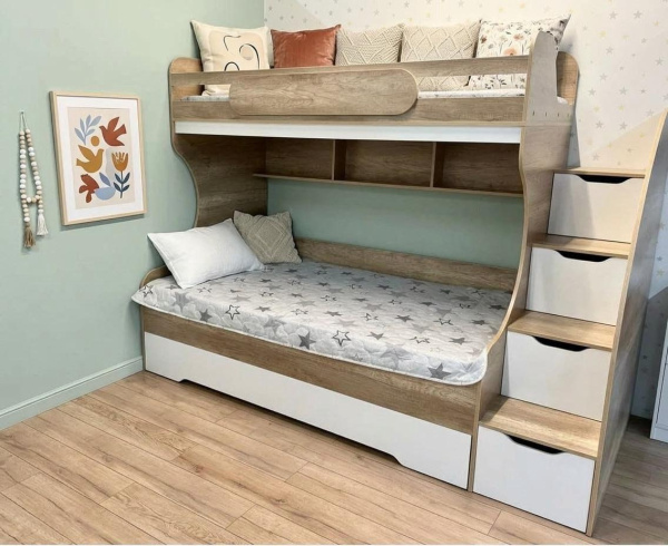 Кровать БИГ 200х90 (дуб сонома + белый)  от Династия Kids