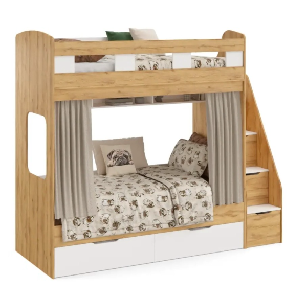 Кровать 2-х ярусная Твинс 190х90 (дуб золотистый + белый)