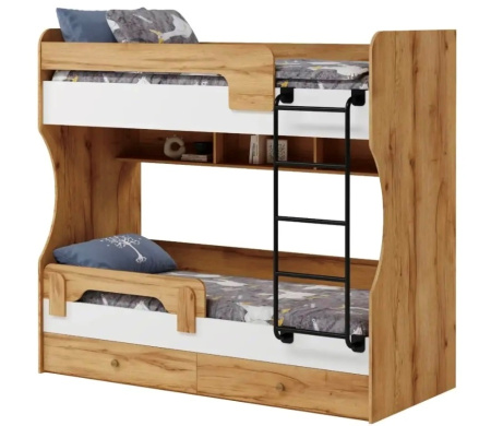 Кровать 2-х ярусная Омега (дуб сонома + белый) 190х80 от Династия Kids