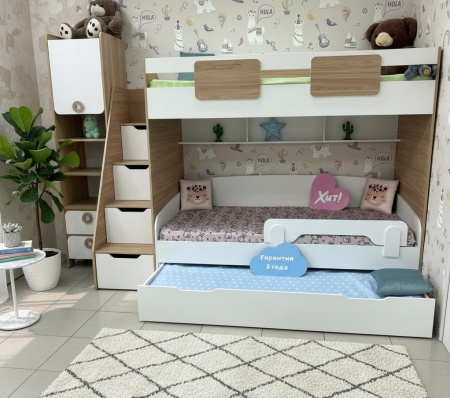 Кровать-чердак 200х90 коллекции Лайт Лофт (дуб каньон + белый) от Династия Kids