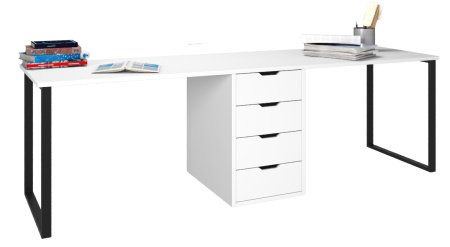 Стол Дуэт 2400 мм (белый + опоры черные). Столешница 22 мм от Династия Kids