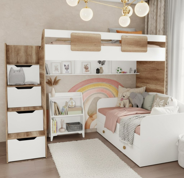 Комплект мебели: кровать-чердак Лайт Лофт + кровать Умка + стеллаж 