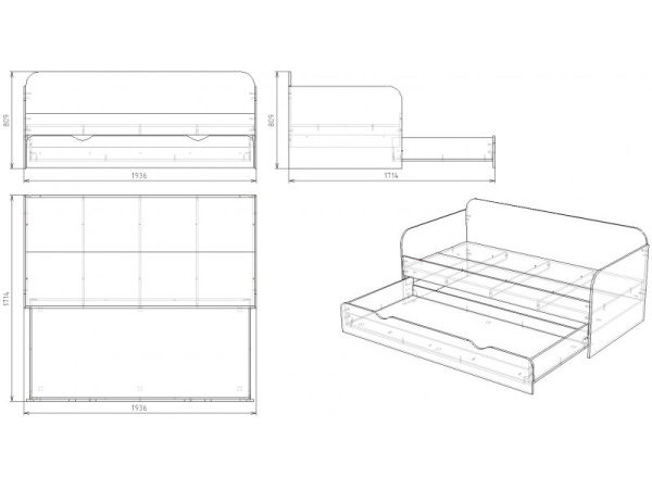 Кровать-чердак Мозаика+кровать Двушка. Вяз швейцарский 190х90 от Династия Kids
