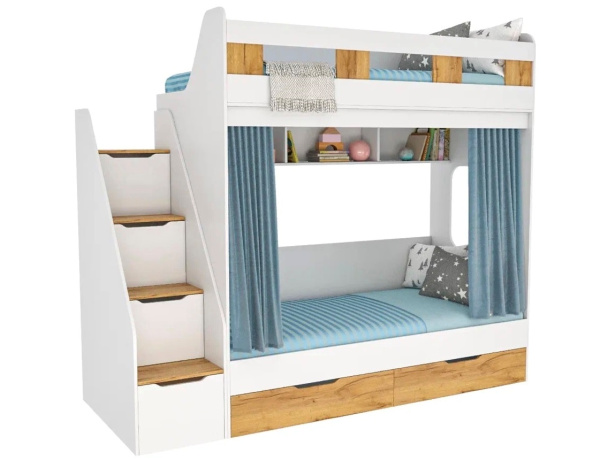 Кровать двухъярусная Твинс 190х90 (дуб золотистый + белый)