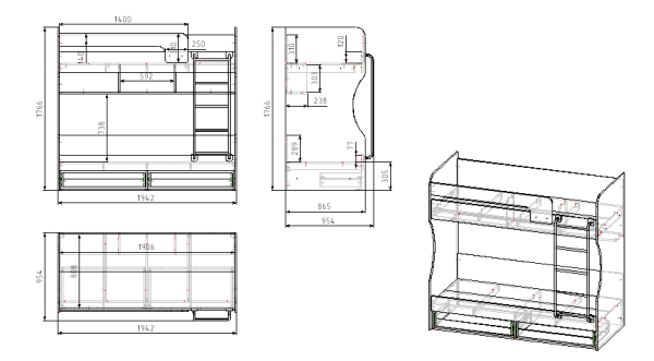 Кровать 2-х ярусная Омега (дуб сонома + белый) 190х80 от Династия Kids