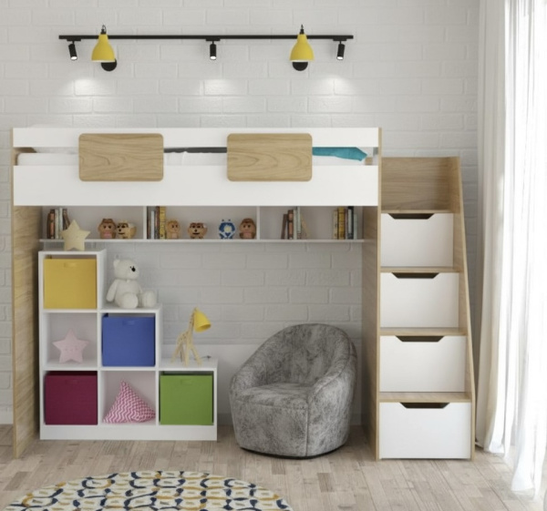 Комплект мебели: кровать-чердак Мозаика + Стеллаж универсальный  от Династия Kids