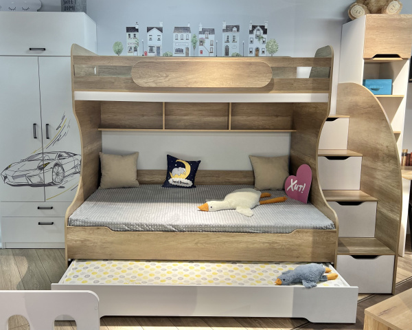 Кровать БИГ (дуб каньон + белый) 200х120 от Династия Kids