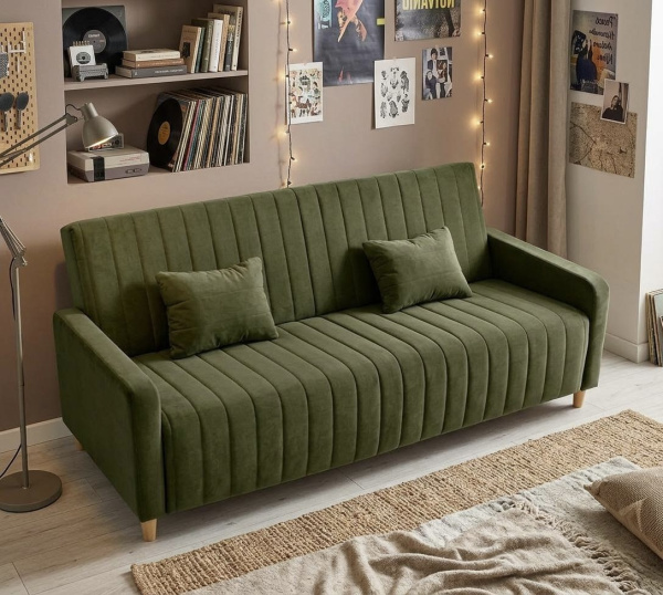 Диван раскладной Сэнд 120х190 с ящиком (велюр Олива)