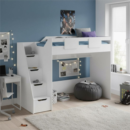 Кровать-чердак коллекции Лайт Лофт 190х90 (дуб каньон + белый) от Династия Kids