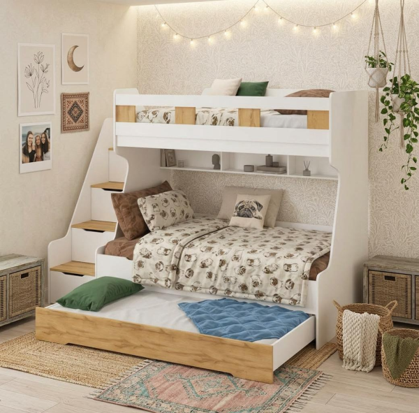 Кровать РУМ 120х200 (корпус белый + фасады дуб золотистый)