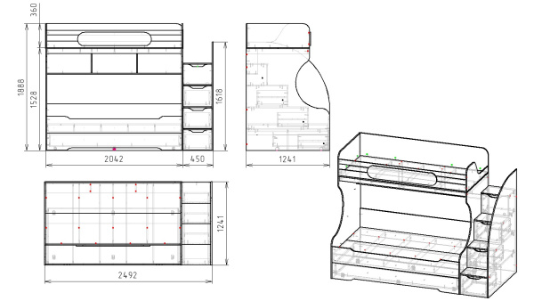 Кровать БИГ 120х200 (дуб золотистый + белый) от Династия Kids