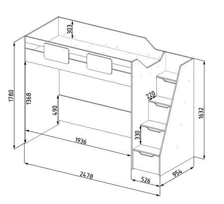 Кровать-чердак 190х90 + кровать Лайт Лофт 190х90 от Династия Kids