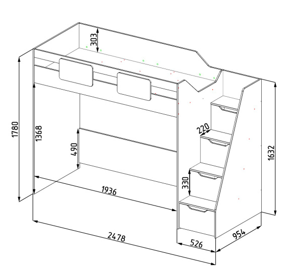 Кровать-чердак Лайт Лофт + кровать Двушка 190х90 от Династия Kids