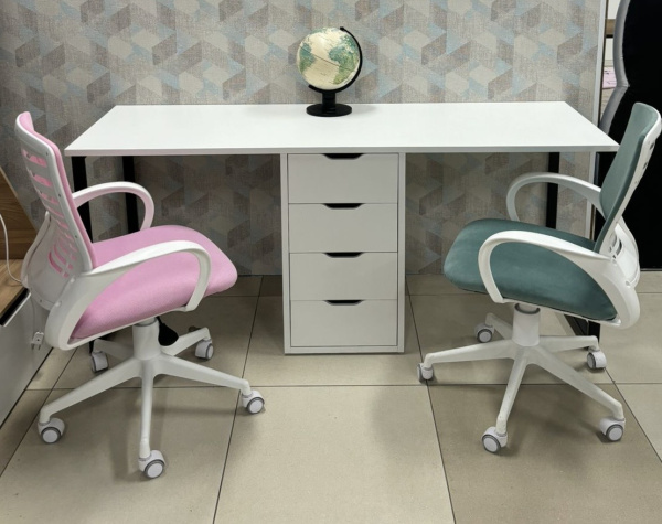 Стол Дуэт 2000 мм (белый + опоры черные). Столешница 22 мм от Династия Kids