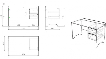 Стол письменный Юни ширина 1200 мм (дуб сонома+белый) от Династия Kids